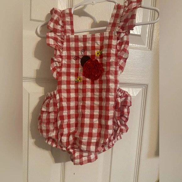 Goodlad Gingham Ladybug Ruffle Romper - Picture 1 of 7